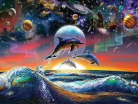 Пазл Дельфины космос и море