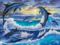 Пазл Дельфины в волнах