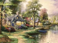 Jigsaw Puzzle Village at river