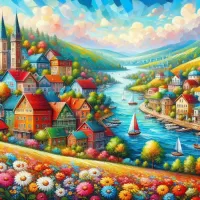 Jigsaw Puzzle Village by the river