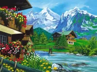 Пазл Деревня в Альпах