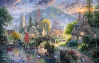 Jigsaw Puzzle Village in the mountains