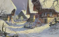 Пазл Деревня в снегу