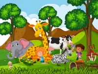 Jigsaw Puzzle Children and animals