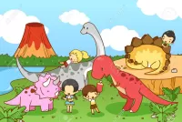 Quebra-cabeça Kids with dinosaurs
