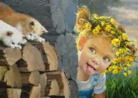 Quebra-cabeça Girl and kittens