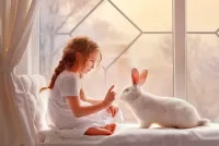 Quebra-cabeça Girl and rabbit