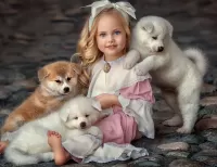 Bulmaca Girl and puppies