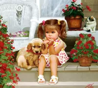 Quebra-cabeça Girl and puppy