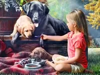 Jigsaw Puzzle Girl and dogs