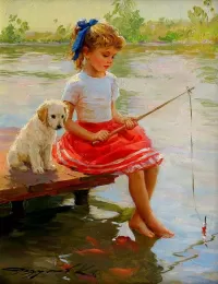 Rompecabezas Girl fishing