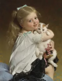 Quebra-cabeça Girl with a kitten