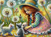 Puzzle Girl with kittens