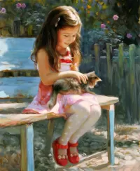 Puzzle Girl with a kitten