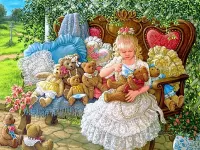 Puzzle Girl with teddy-bears