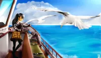 Puzzle girl and seagulls