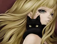 Слагалица Girl and black cat