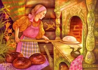 パズル girl and bread