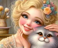 Puzzle Ragazza e gatto