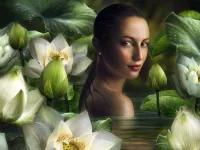 Jigsaw Puzzle Girl and lotuses