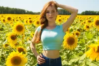 パズル Girl and sunflowers