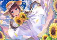 パズル Girl and sunflowers