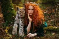Quebra-cabeça Girl and lynx
