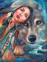Quebra-cabeça Girl and wolf