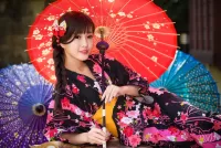 Jigsaw Puzzle Girl and parasols