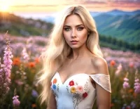 Rompecabezas Girl and flower field
