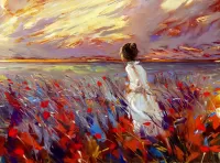 Rompecabezas Girl on a colorful field