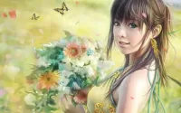 Jigsaw Puzzle Girl with a bouquet