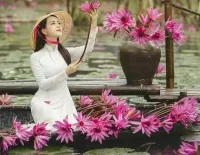 Quebra-cabeça Girl with lilies