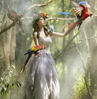 Quebra-cabeça Girl with parrots