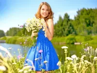 Jigsaw Puzzle girl with daisies