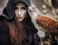 Puzzle Girl with a falcon