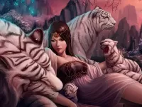 Пазл Девушка с тиграми