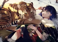 Quebra-cabeça Girl with a tiger