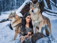 Zagadka Girl with wolves