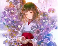 Puzzle Girl among flowers