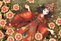 Puzzle Girl among the flowers