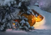 Jigsaw Puzzle Hobbit house in winter