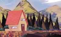 Пазл Дом и ёлки в горах