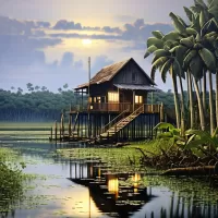 Jigsaw Puzzle House on stilts in the jungle