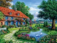 Jigsaw Puzzle House by the pond