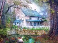 Jigsaw Puzzle house by the pond