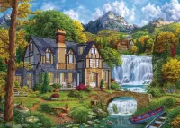 Jigsaw Puzzle House by the waterfall