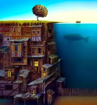 Jigsaw Puzzle House under water