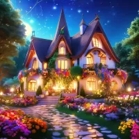 Jigsaw Puzzle House with flower garden