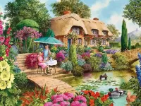 Jigsaw Puzzle House at pond